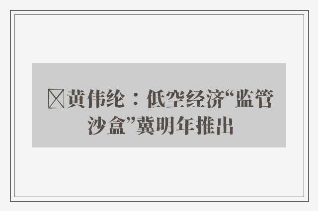 ﻿黄伟纶：低空经济“监管沙盒”冀明年推出