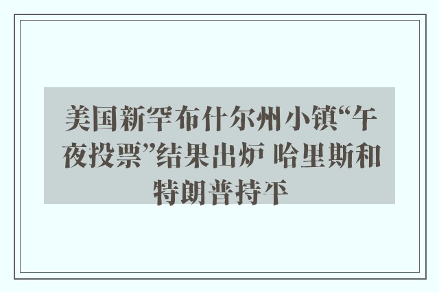 美国新罕布什尔州小镇“午夜投票”结果出炉 哈里斯和特朗普持平