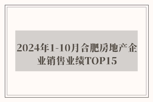 2024年1-10月合肥房地产企业销售业绩TOP15