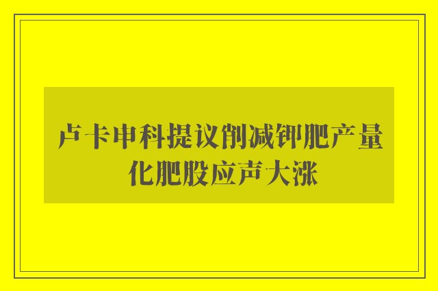 卢卡申科提议削减钾肥产量 化肥股应声大涨