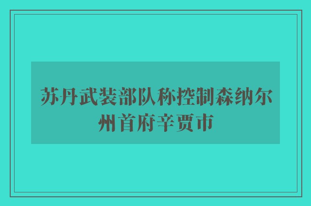 苏丹武装部队称控制森纳尔州首府辛贾市