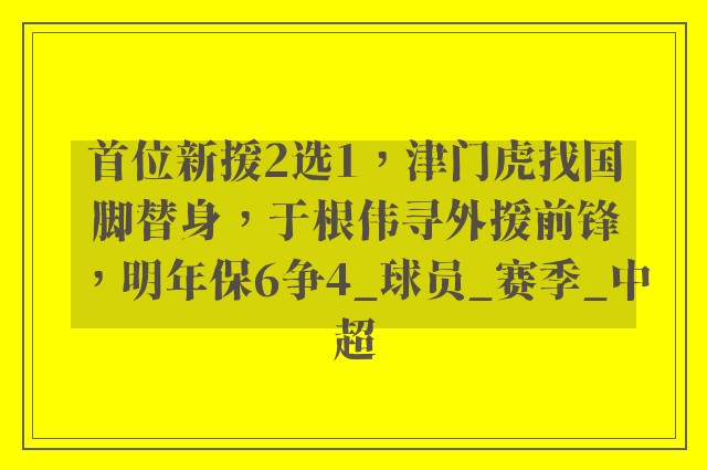 首位新援2选1，津门虎找国脚替身，于根伟寻外援前锋，明年保6争4_球员_赛季_中超