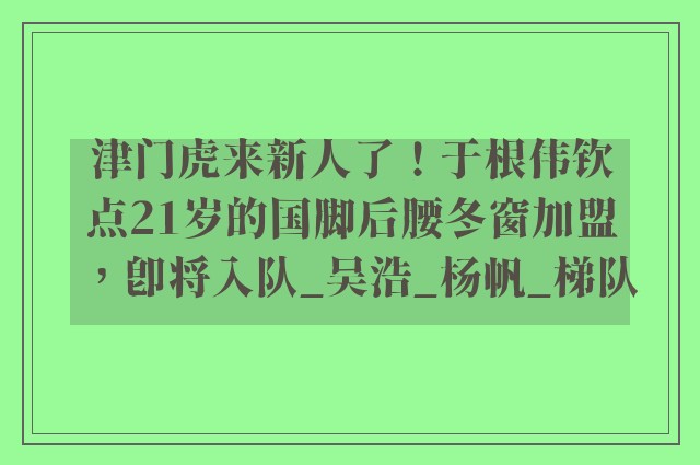 津门虎来新人了！于根伟钦点21岁的国脚后腰冬窗加盟，即将入队_吴浩_杨帆_梯队