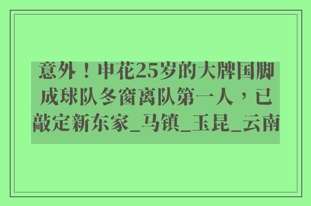 意外！申花25岁的大牌国脚成球队冬窗离队第一人，已敲定新东家_马镇_玉昆_云南