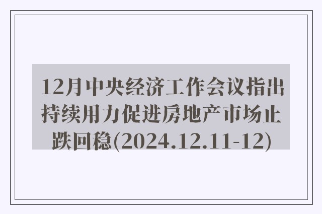 12月中央经济工作会议指出持续用力促进房地产市场止跌回稳(2024.12.11-12)