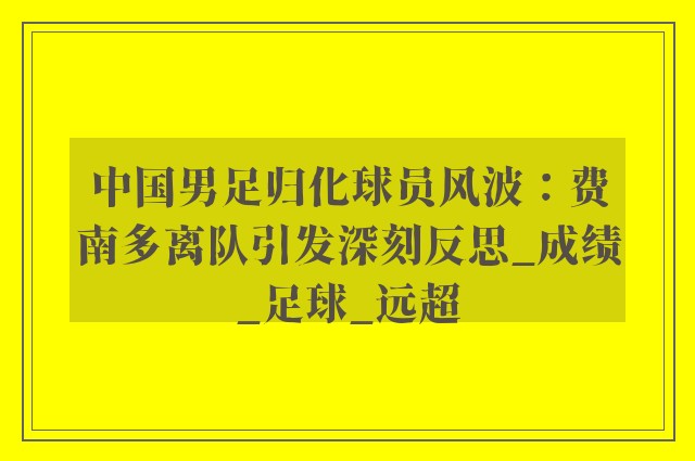 中国男足归化球员风波：费南多离队引发深刻反思_成绩_足球_远超