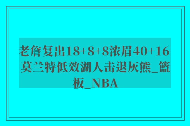 老詹复出18+8+8浓眉40+16 莫兰特低效湖人击退灰熊_篮板_NBA