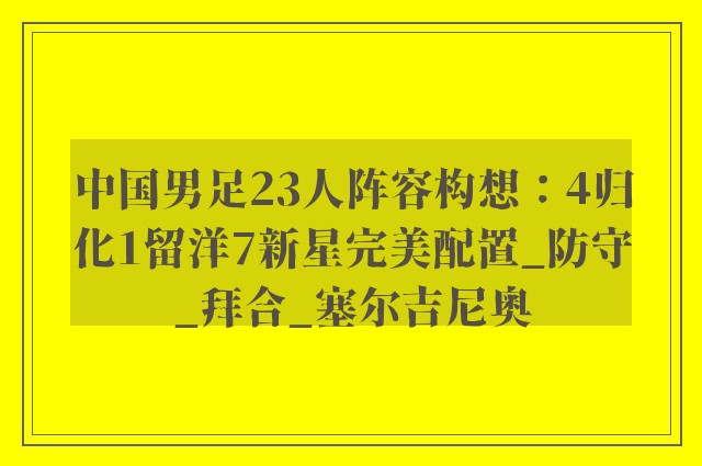 中国男足23人阵容构想：4归化1留洋7新星完美配置_防守_拜合_塞尔吉尼奥