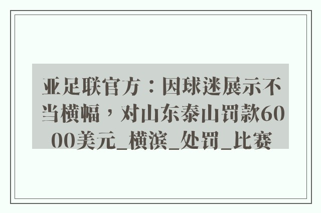 亚足联官方：因球迷展示不当横幅，对山东泰山罚款6000美元_横滨_处罚_比赛