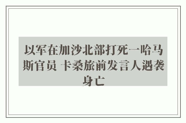 以军在加沙北部打死一哈马斯官员 卡桑旅前发言人遇袭身亡