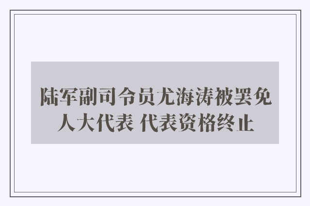 陆军副司令员尤海涛被罢免人大代表 代表资格终止