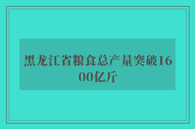 黑龙江省粮食总产量突破1600亿斤