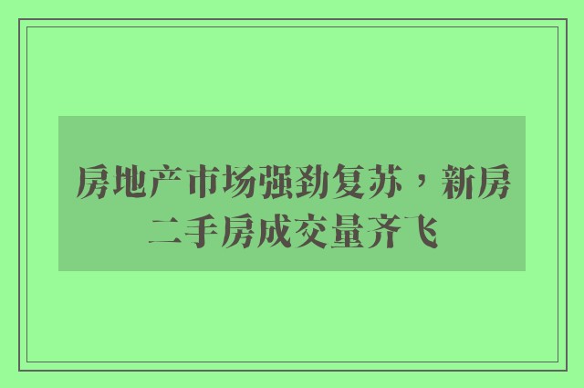 房地产市场强劲复苏，新房二手房成交量齐飞